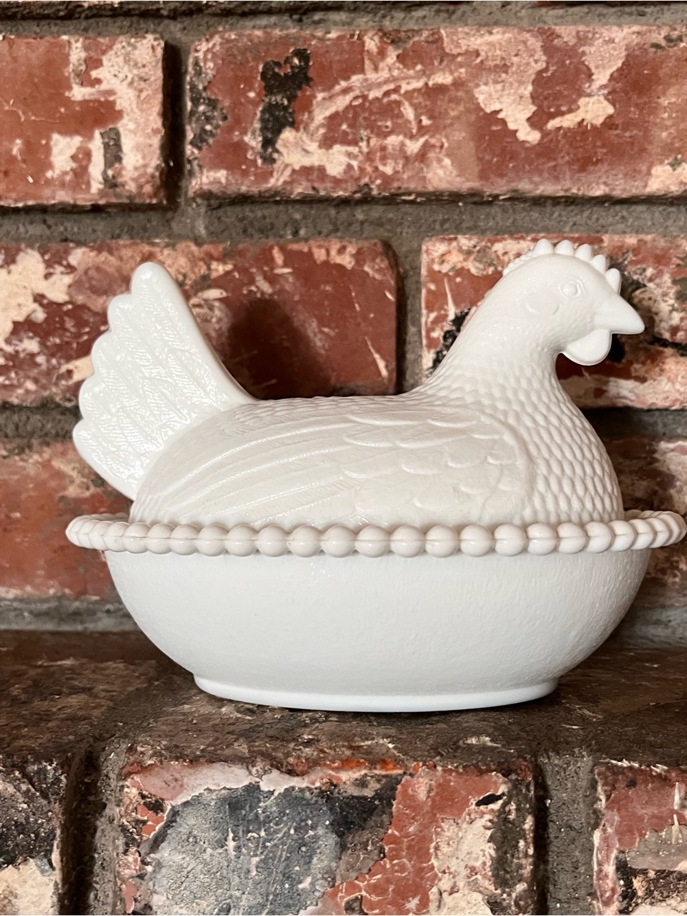 White Milk Glass Hen on Nest Dish
